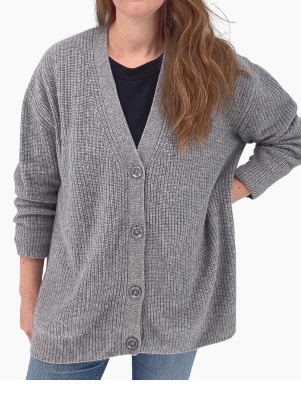 Quince Mongolian Cashmere Oversized Boyfriend Cardigan Sweater Grey Size Small